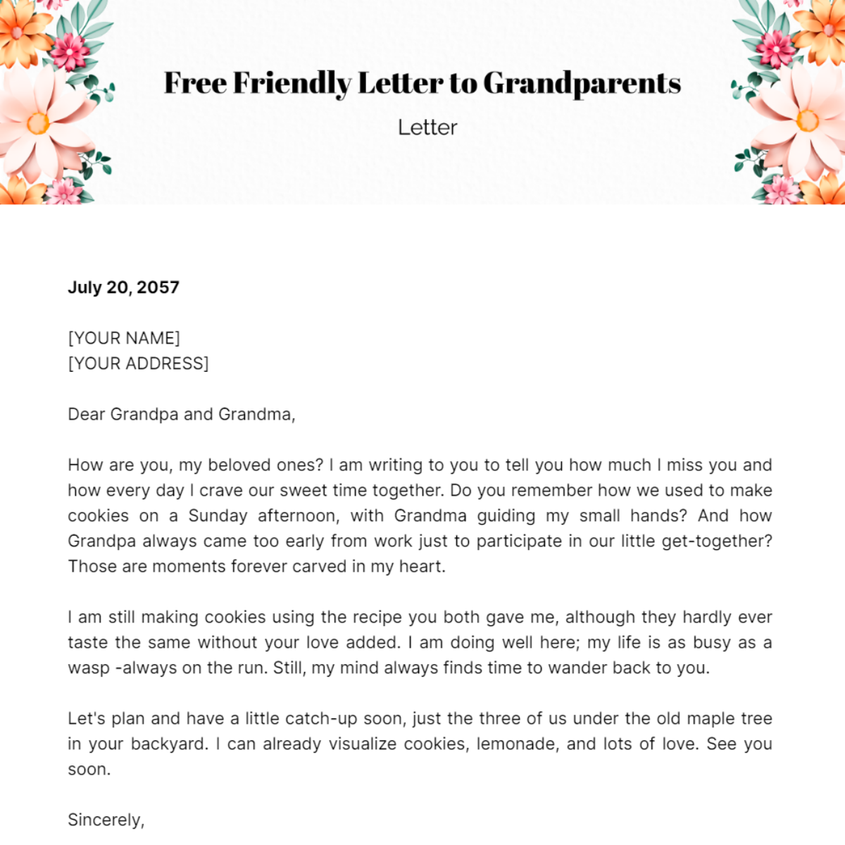 Friendly Letter to Grandparents Template