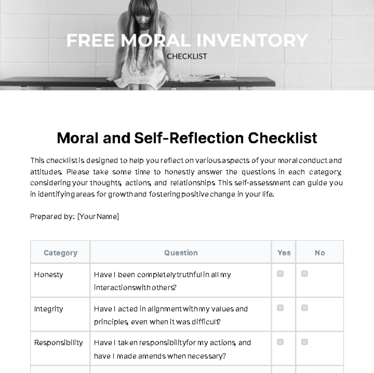 Moral Inventory Checklist Template