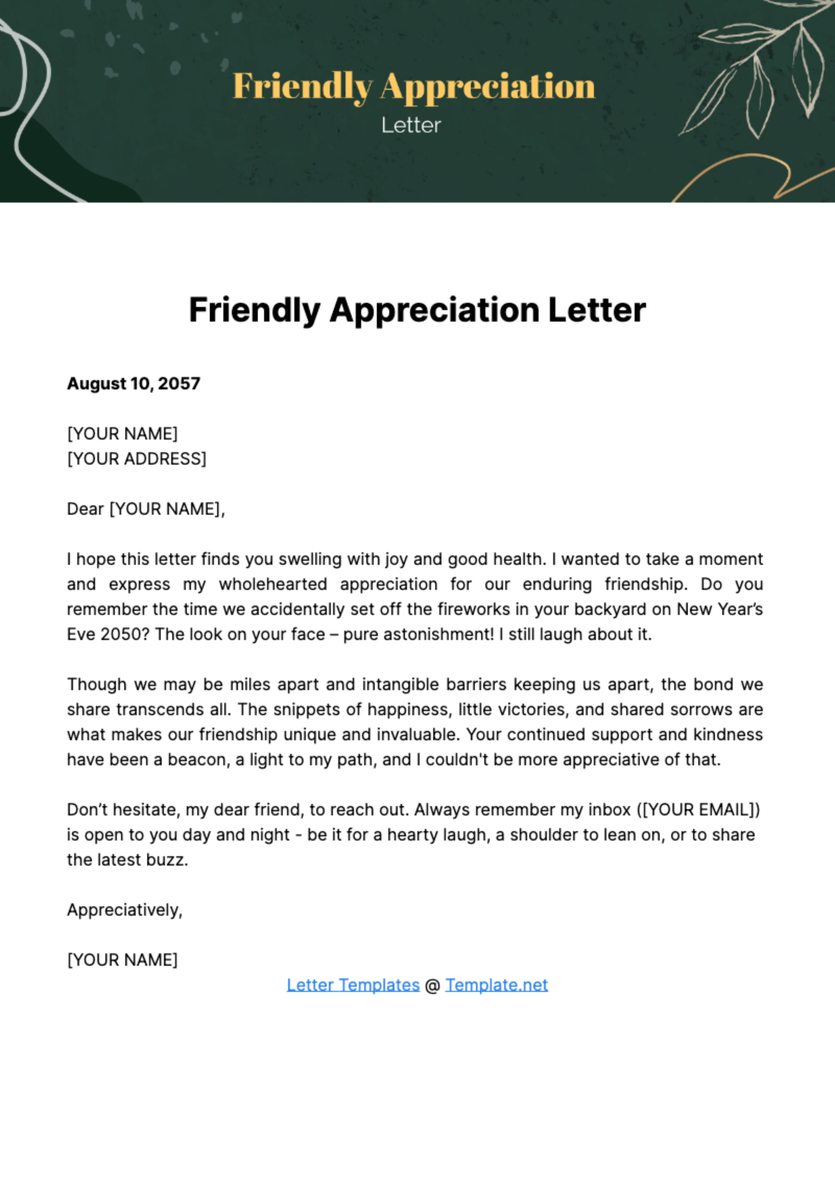 Free Friendly Appreciation Letter Template