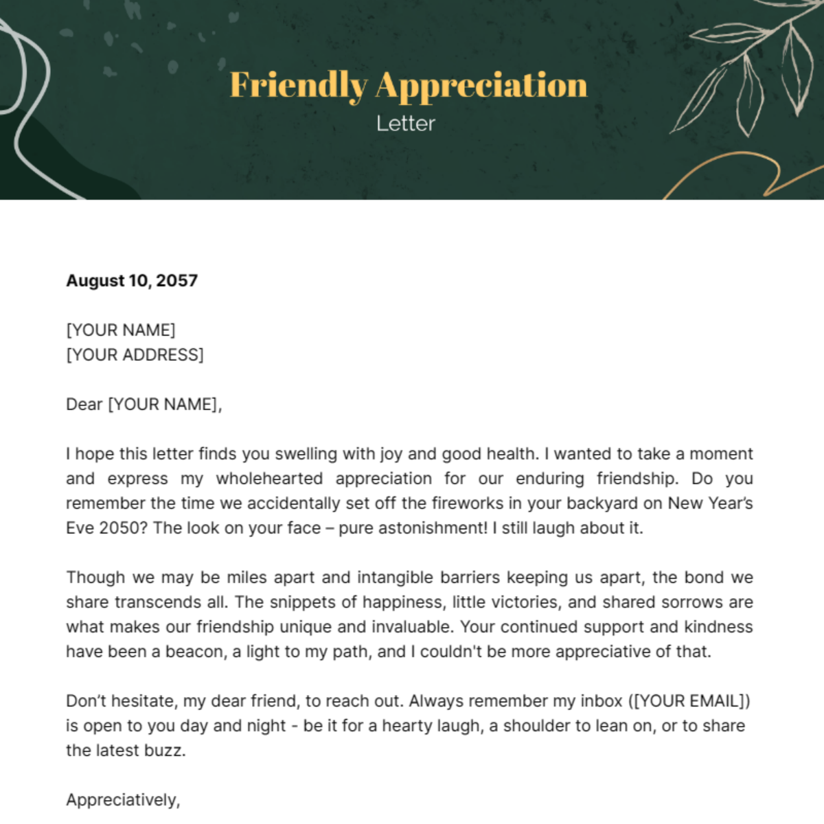 Friendly Appreciation Letter Template