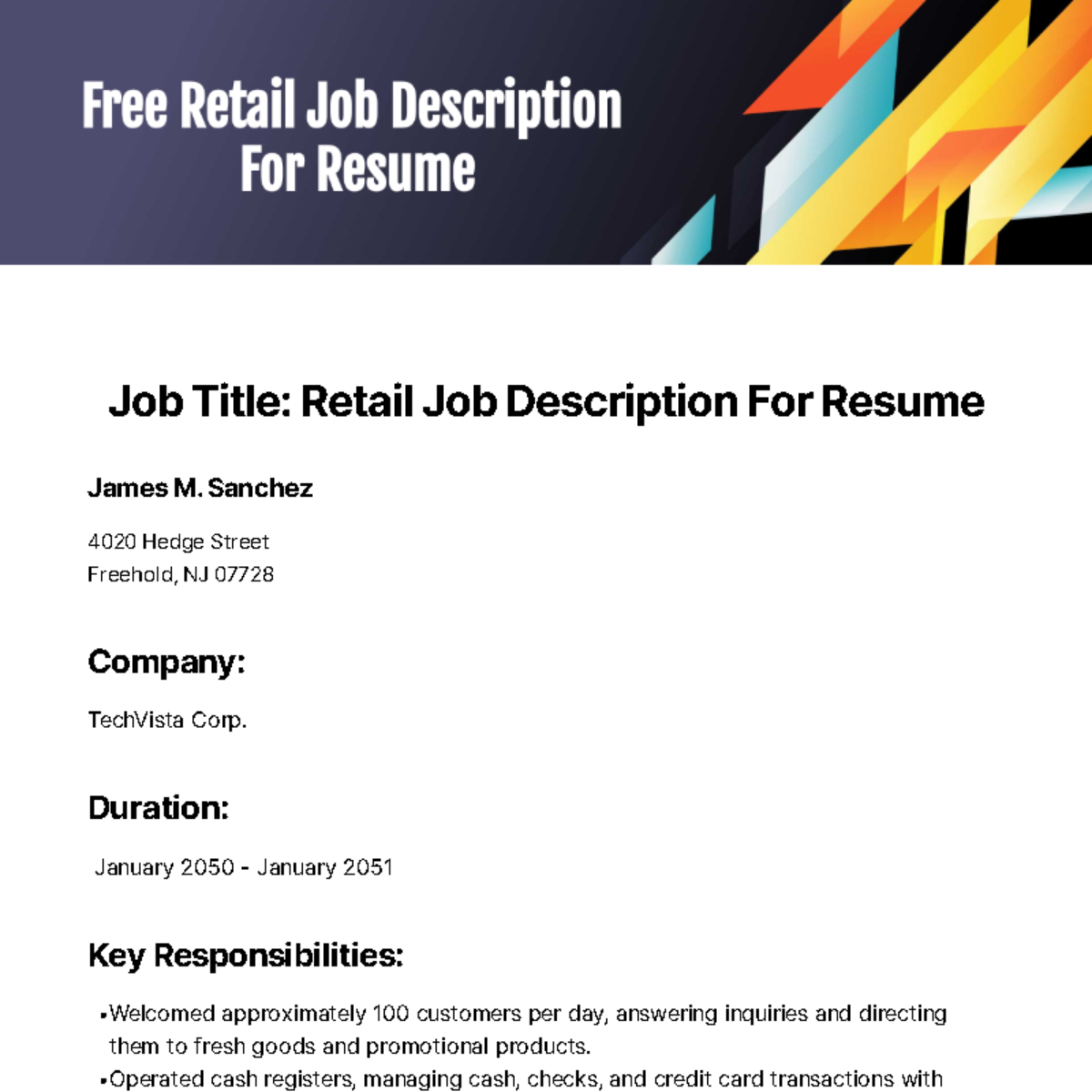 Job Description Template Retail Store Manager