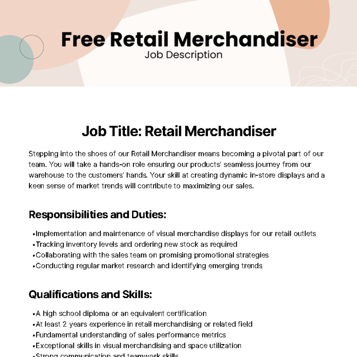 Free Retail Merchandiser Job Description Template