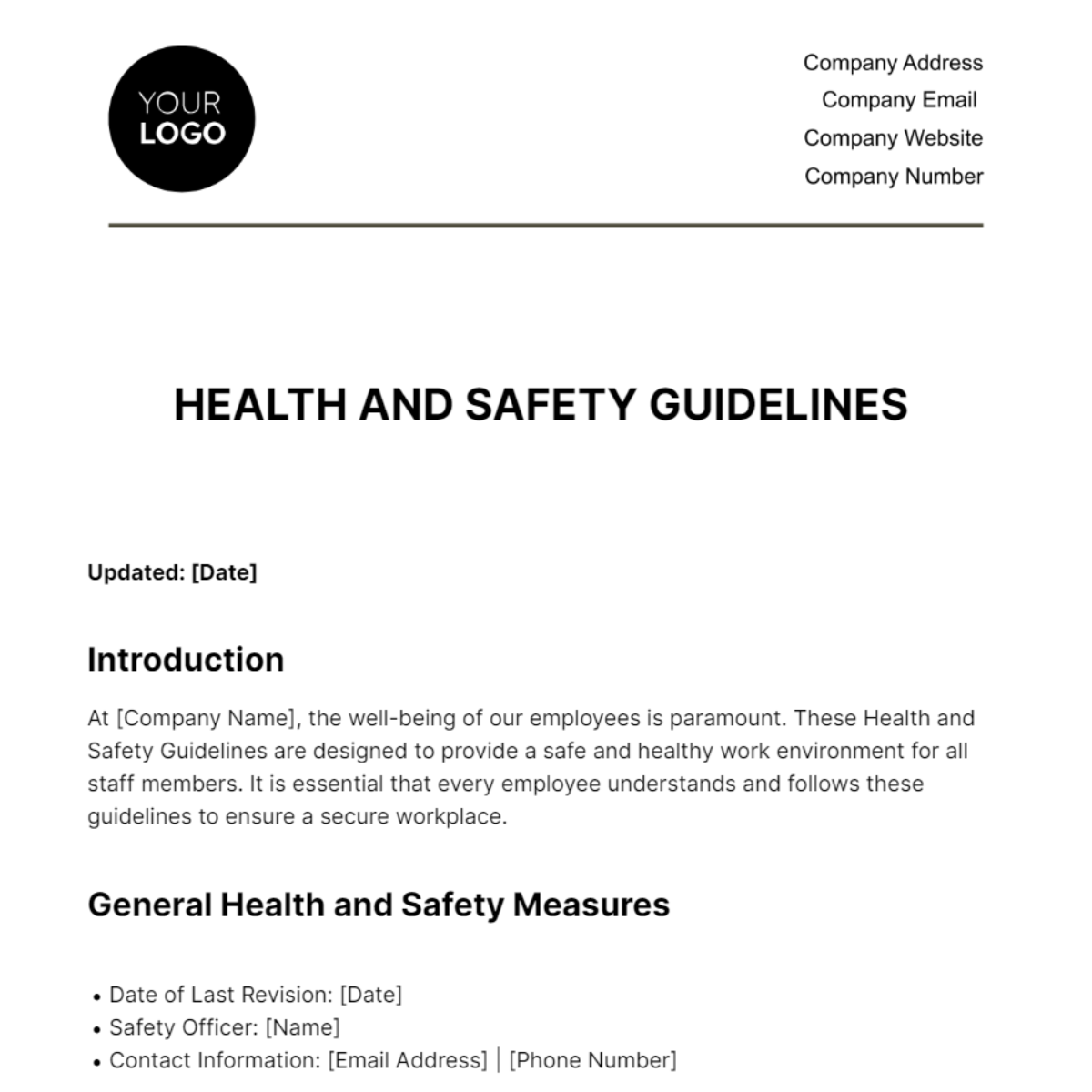Free Health and Safety Guidelines HR Template