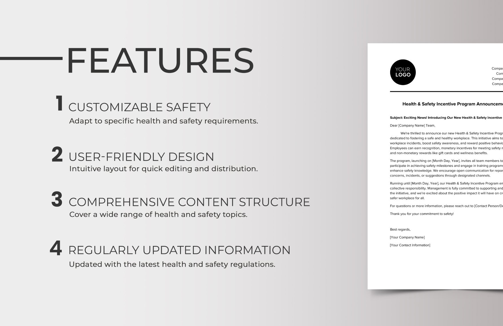 Health & Safety Incentive Program Announcement Template