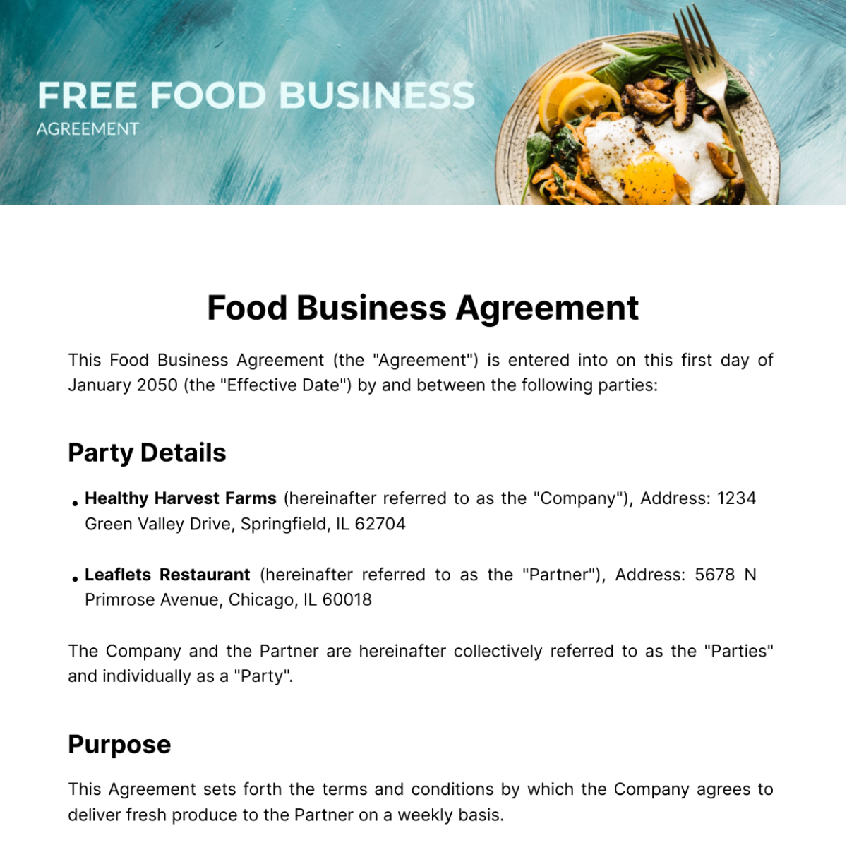Free Food Business Agreement Template