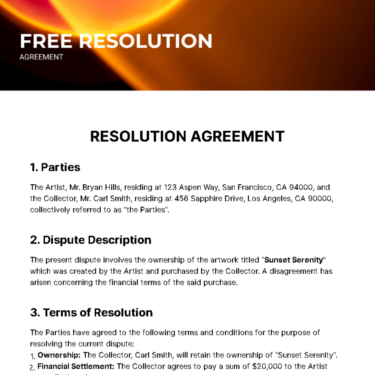 Resolution Agreement Template - Edit Online & Download