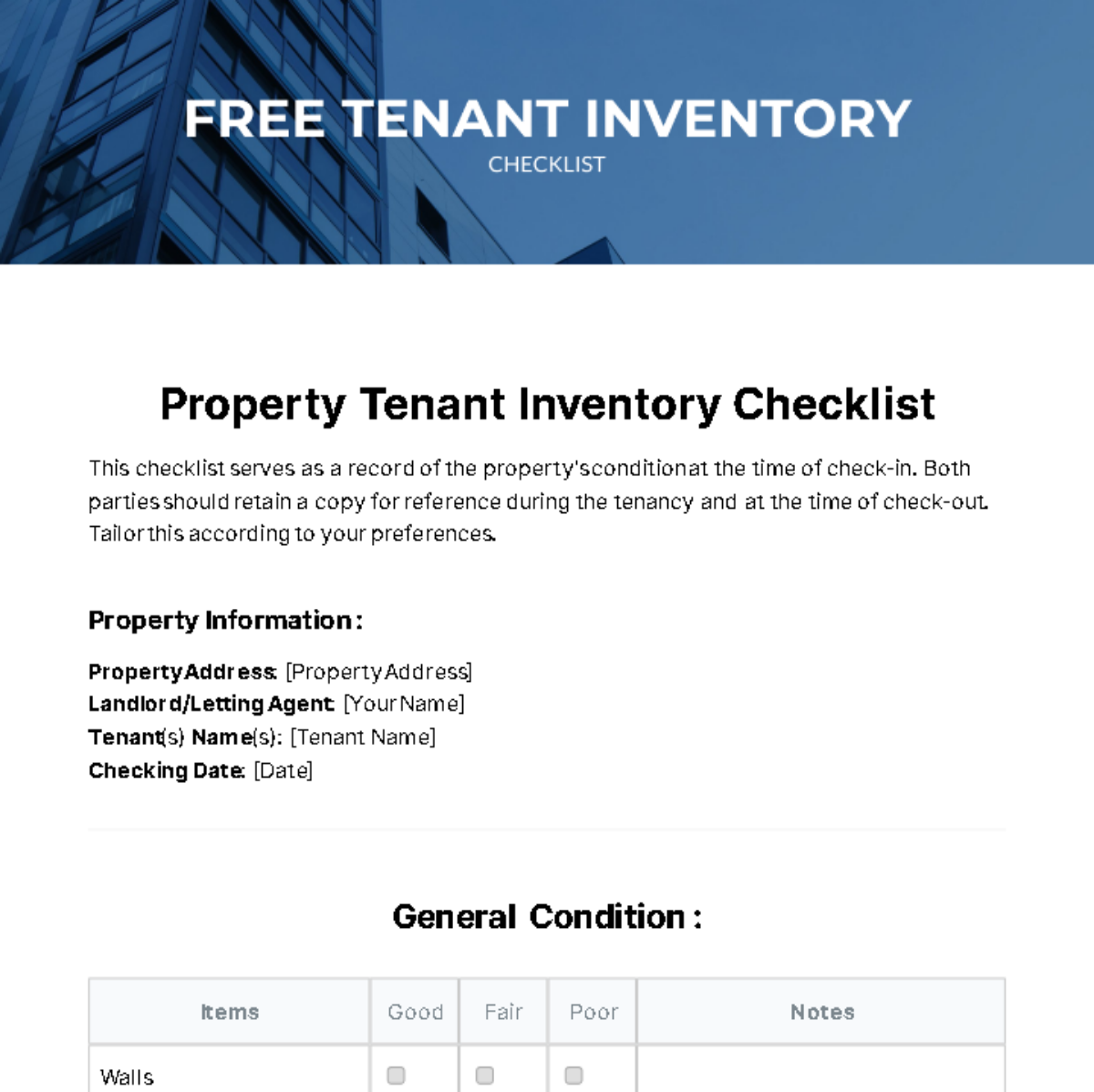 Tenant Inventory Checklist Template