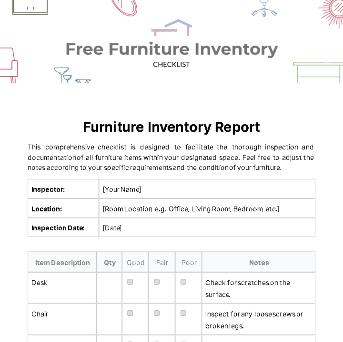 Furniture Inventory Checklist Template