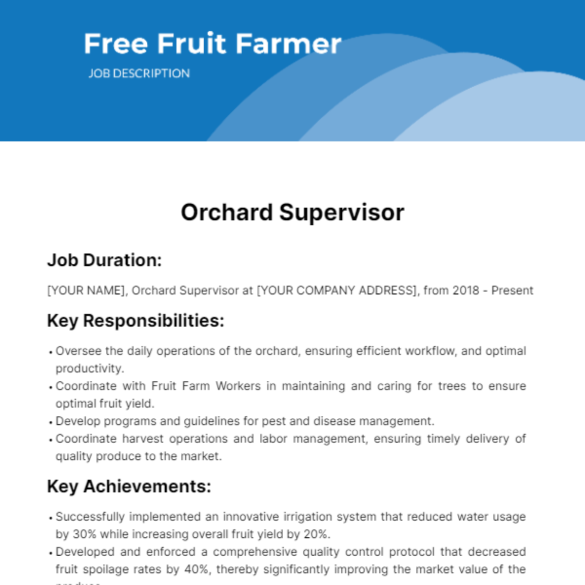 Free Fruit Farm Worker Duties and Responsibilities Template
