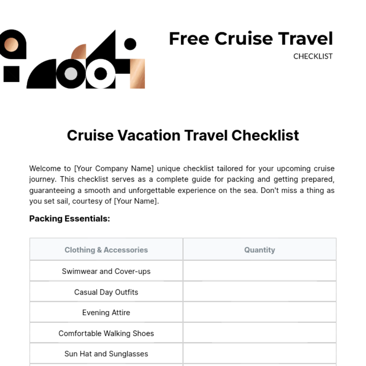 Cruise Travel Checklist Template