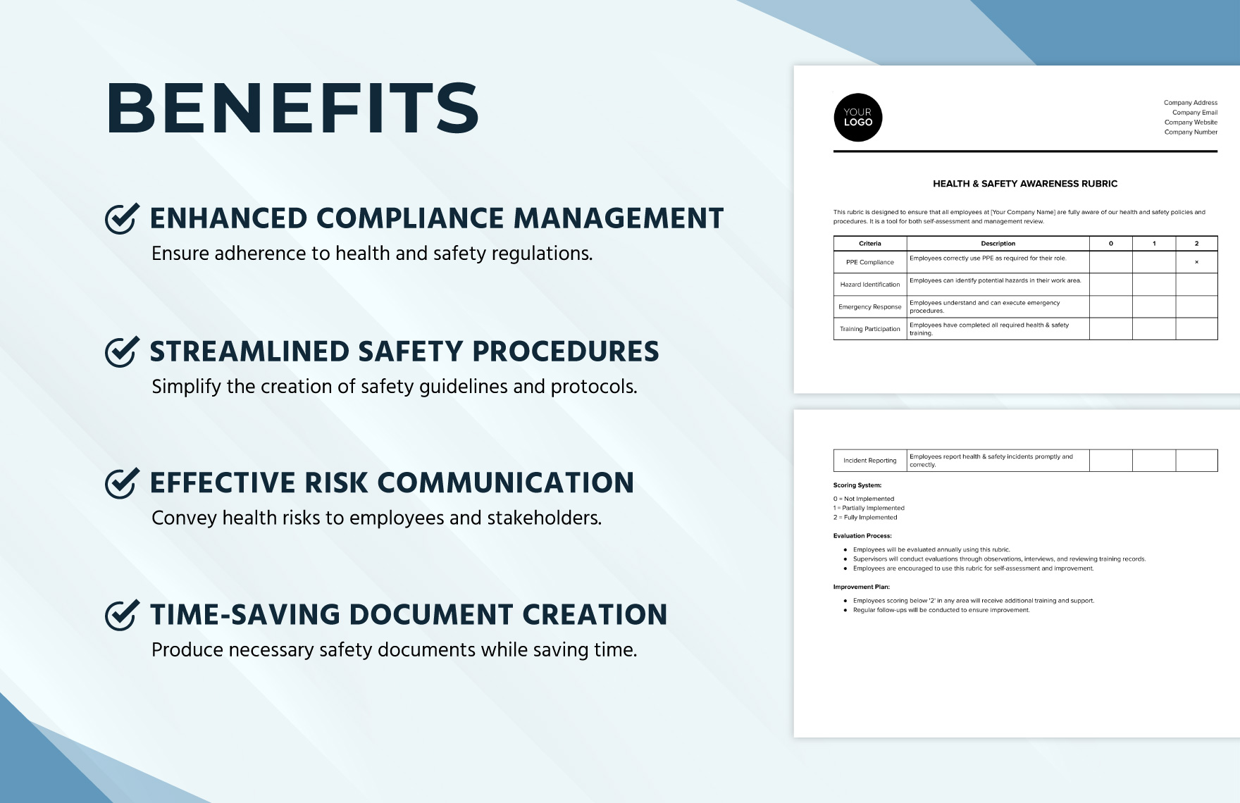 Health & Safety Awareness Rubric Template