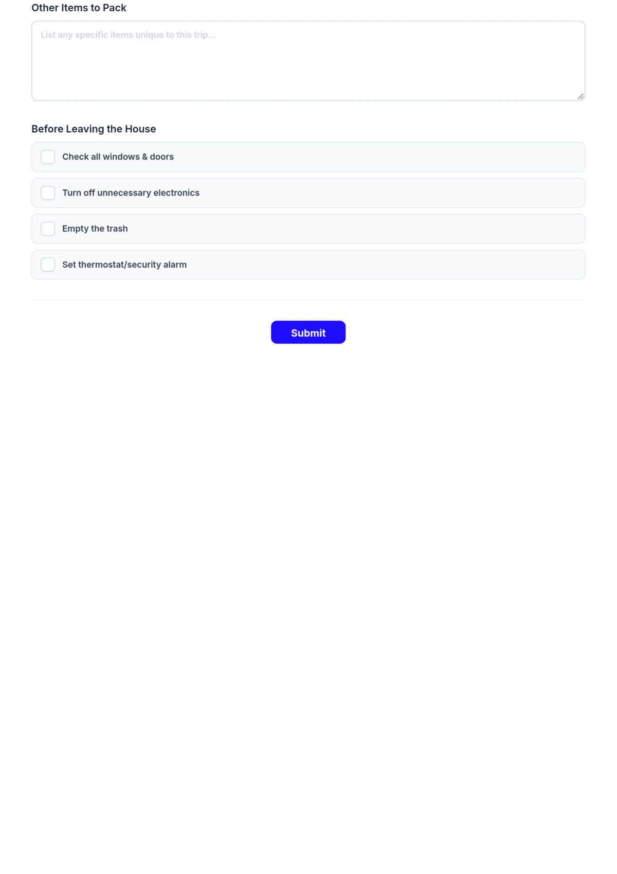 Free Travel Items Checklist Template & AI Travel Items Checklist Maker Free Travel Items Checklist Template & AI Travel Items Checklist Maker