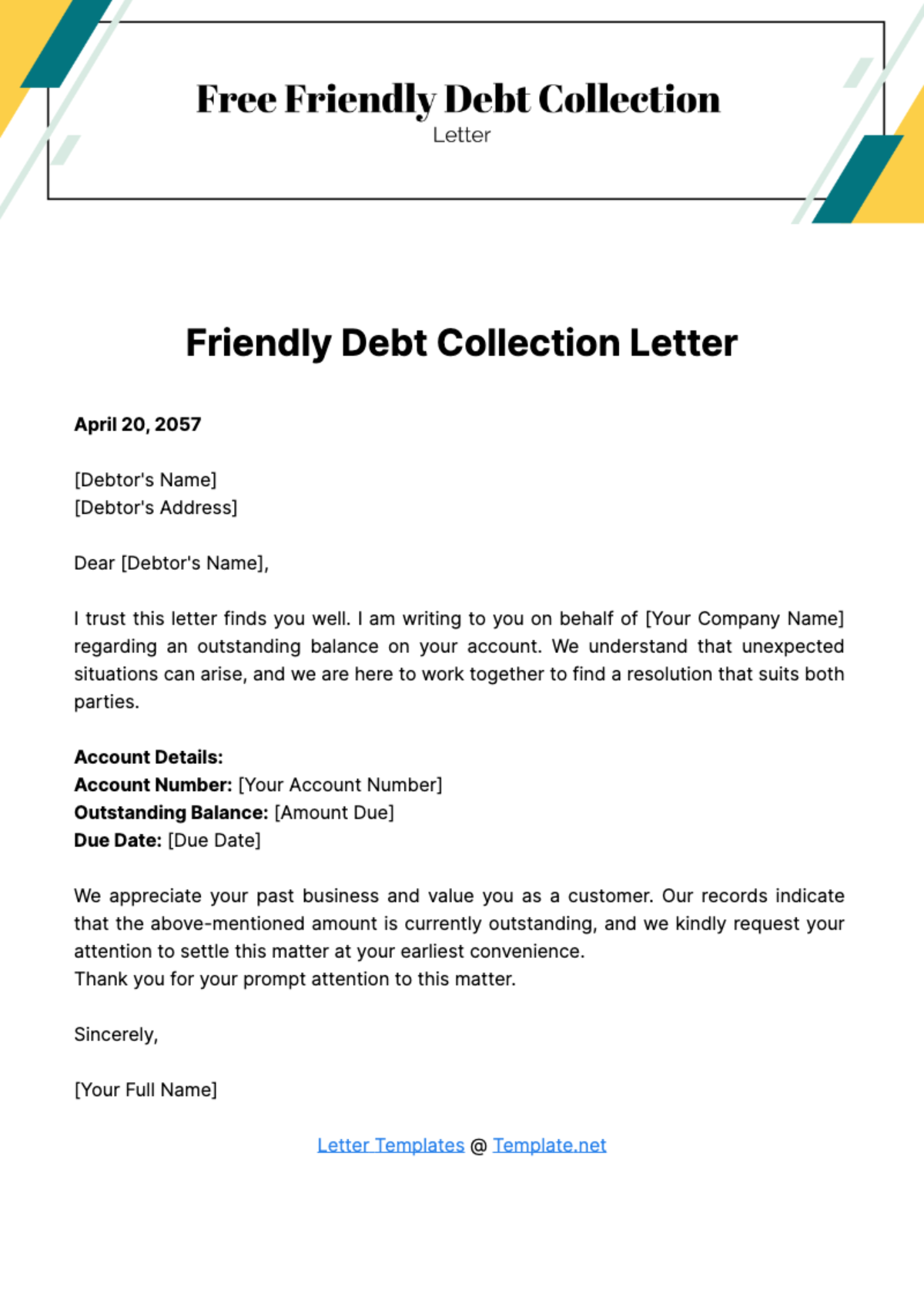 Free Friendly Debt Collection Letter Template
