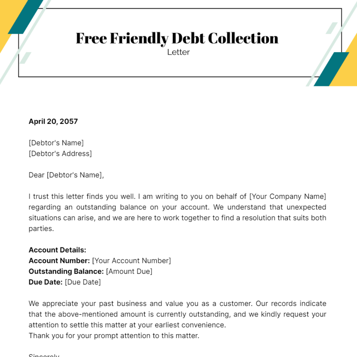Friendly Debt Collection Letter Template