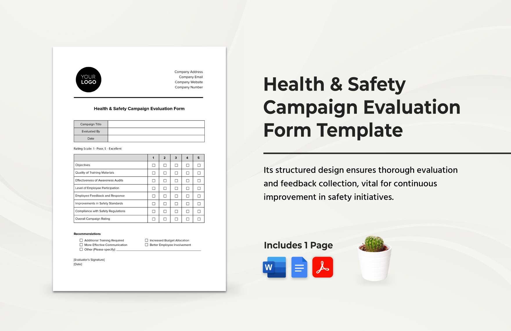 Health & Safety Campaign Evaluation Form Template