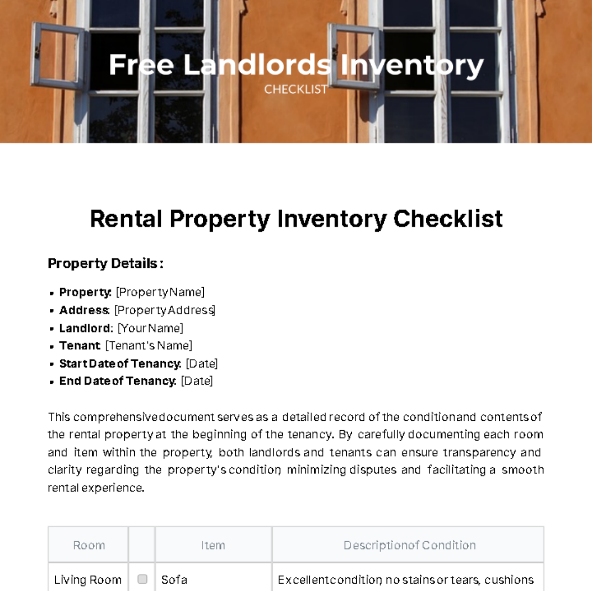 Landlords Inventory Checklist Template