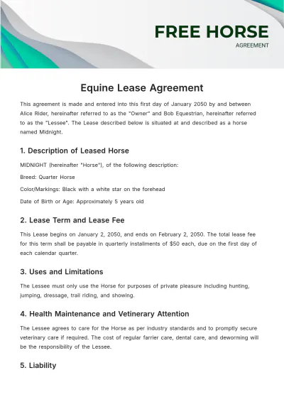Free Horse Agreement Template to Edit Online