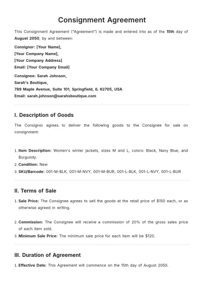 Free Consignment Agreement Template to Edit Online