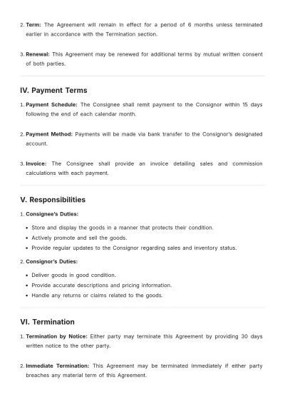 Free Consignment Agreement Template to Edit Online