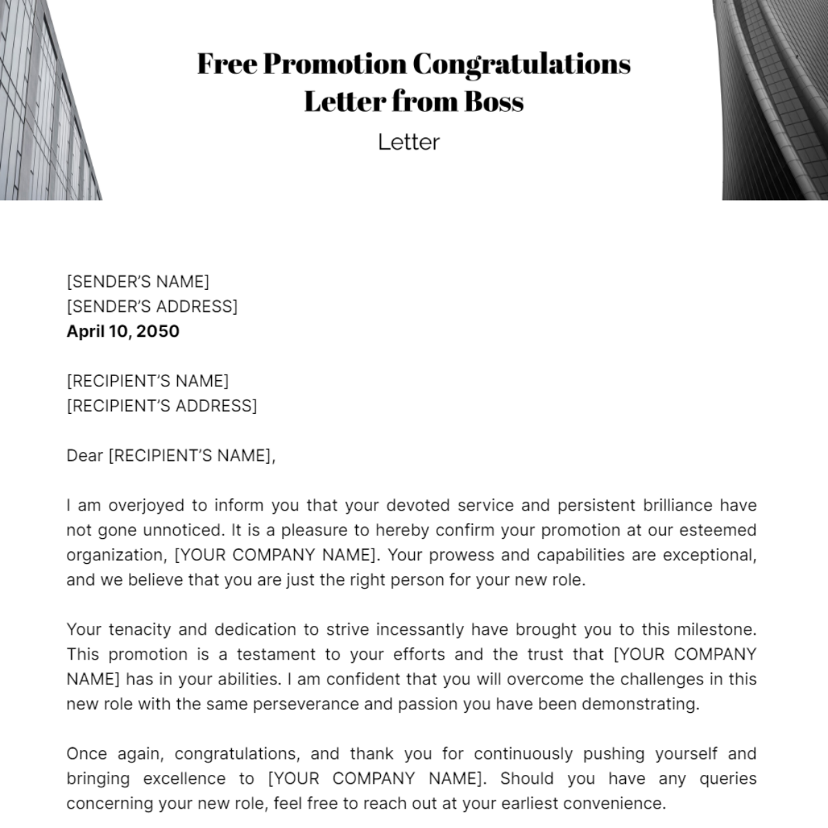 Promotion Congratulations Letter from Boss Template - Edit Online & Download