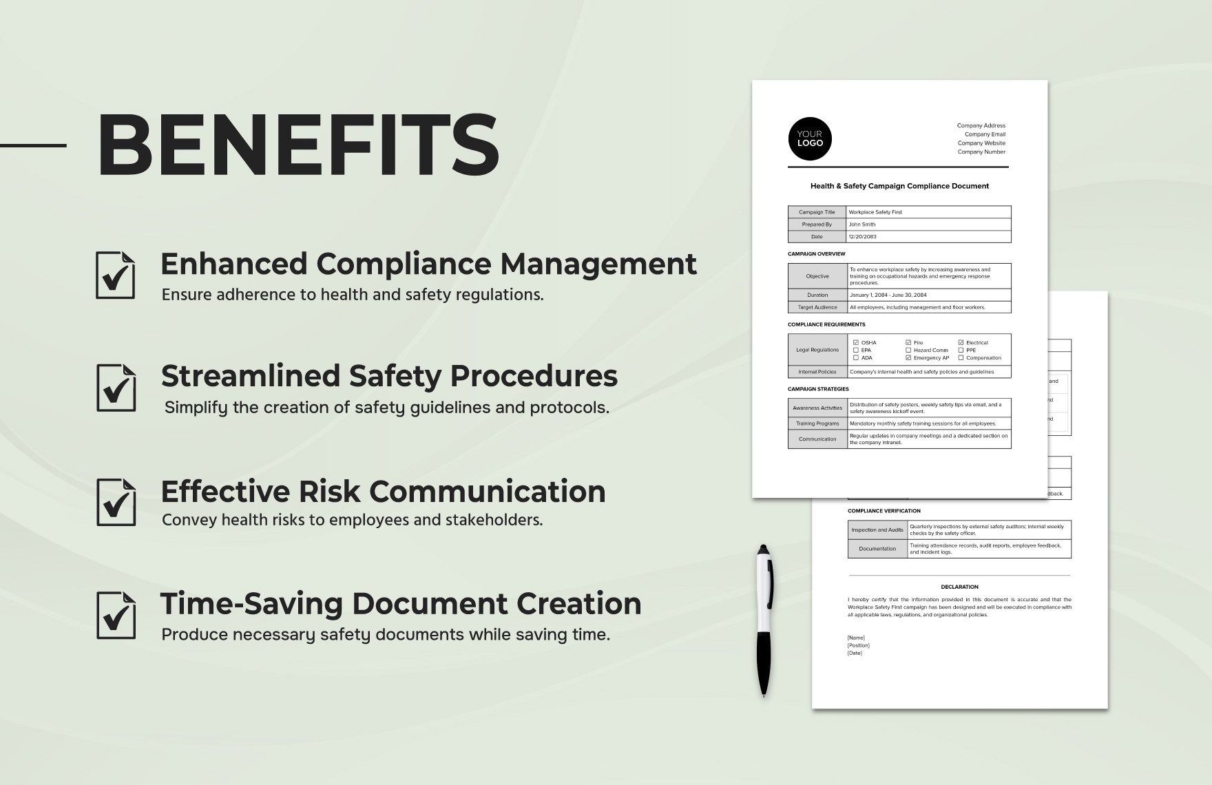 Health & Safety Campaign Compliance Document Template