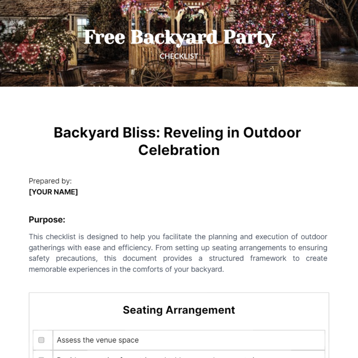 Backyard Party Checklist Template