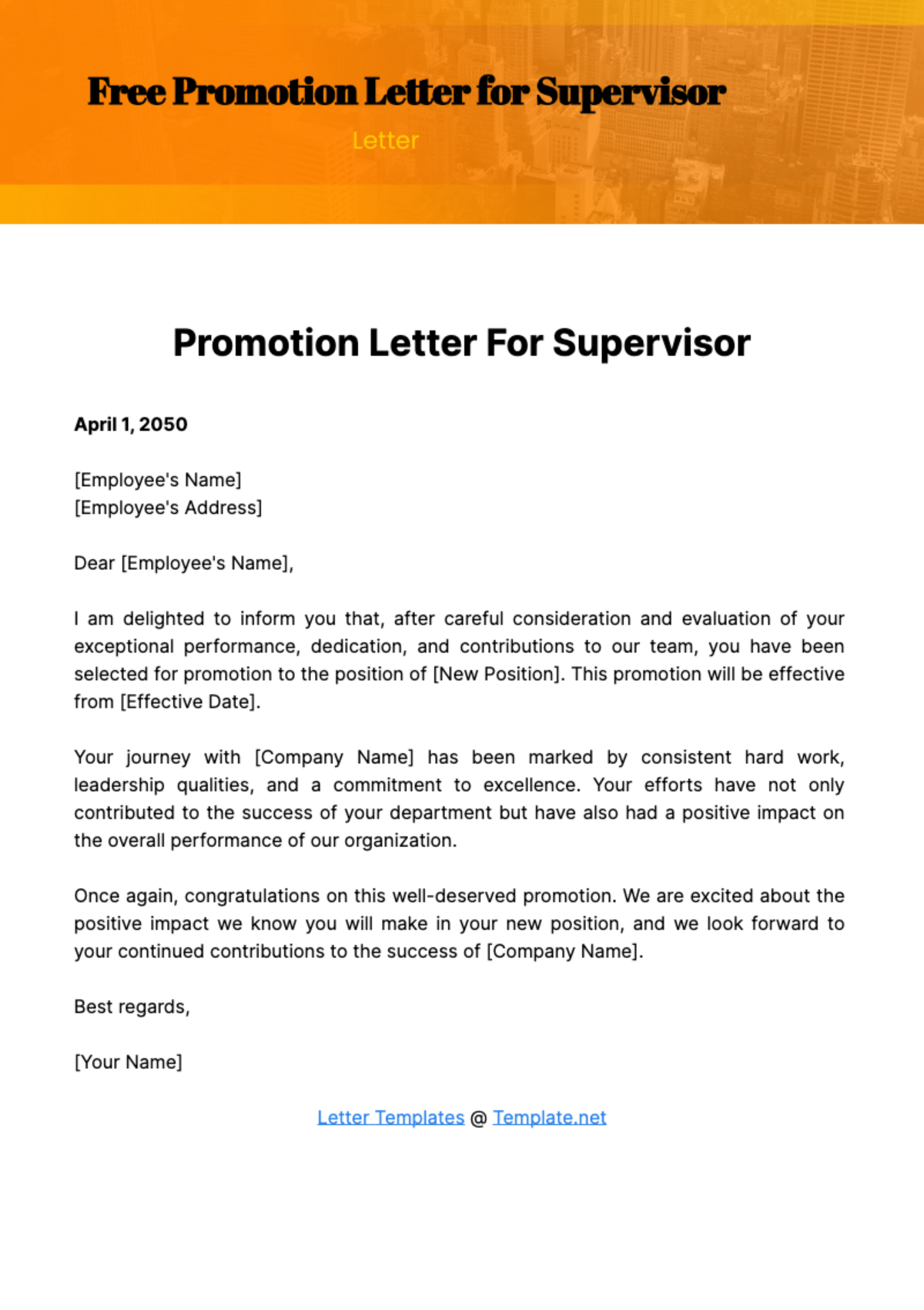 Promotion Letter for Supervisor Template