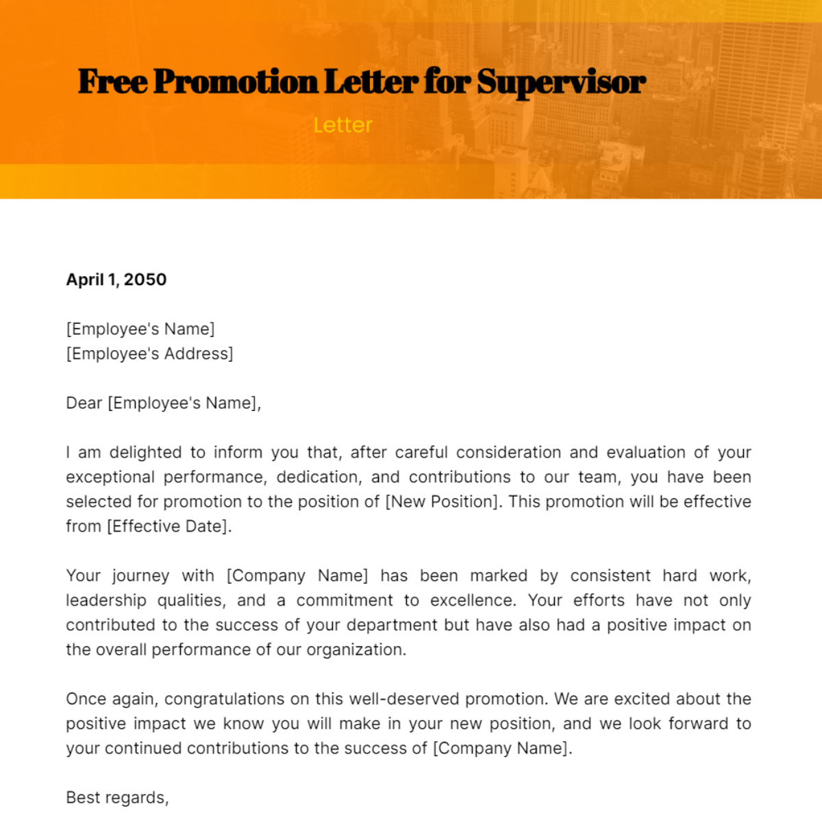 Promotion Letter for Supervisor Template - Edit Online & Download