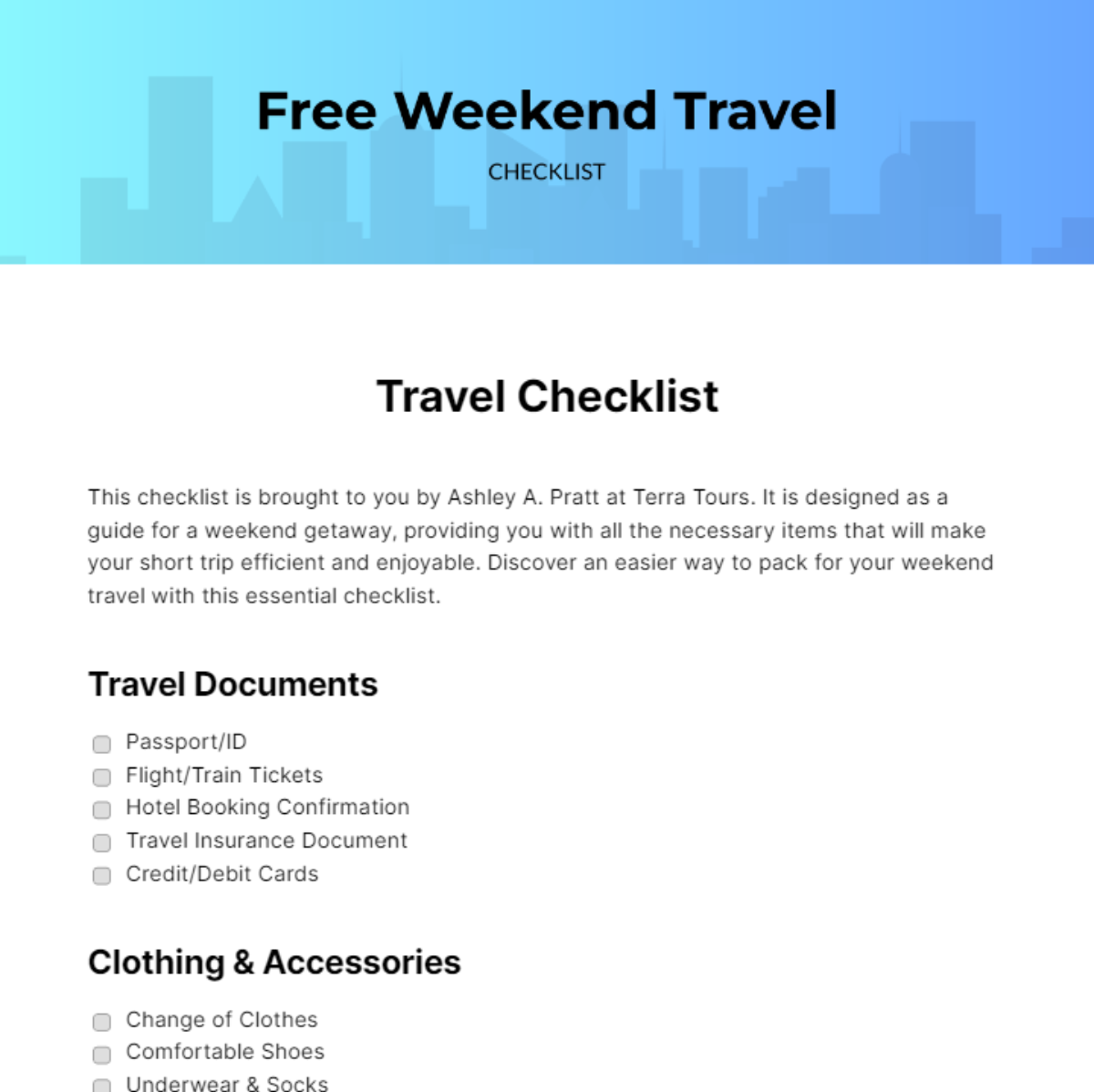 weekend travel assignments