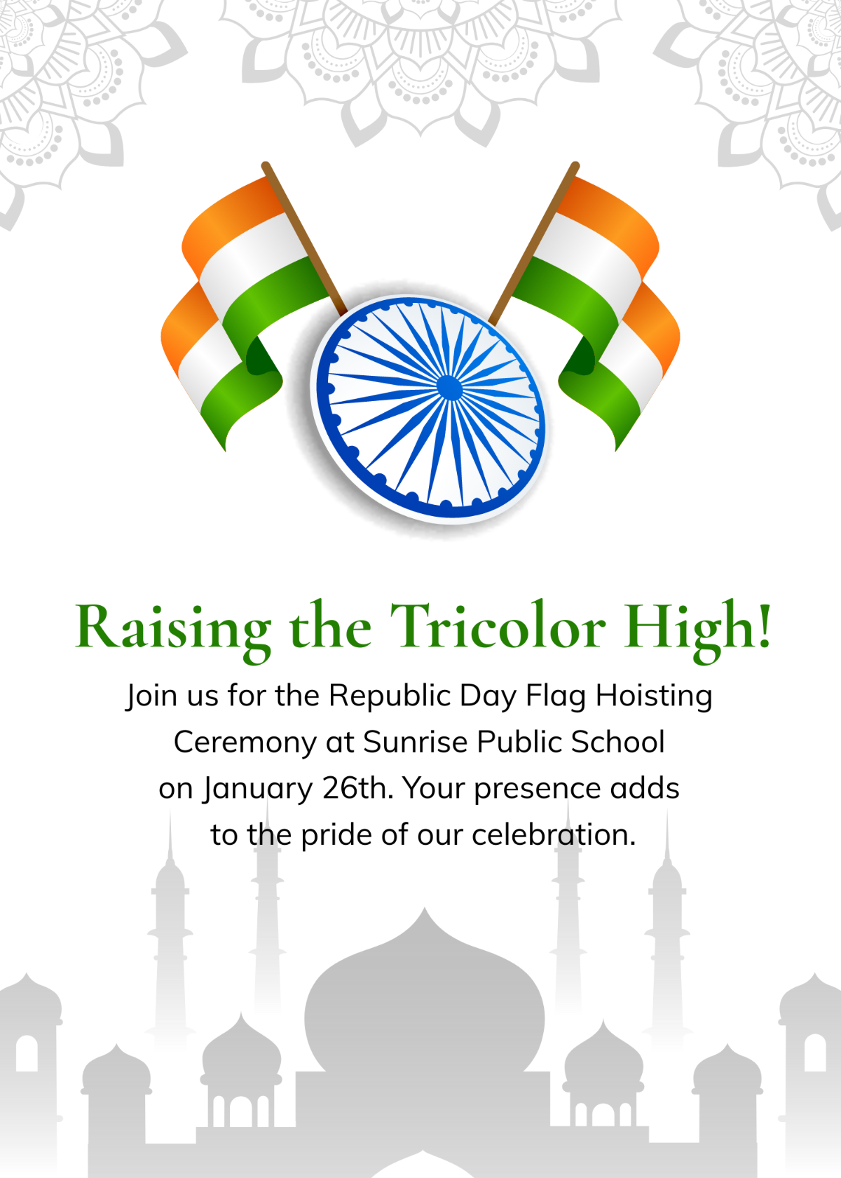 Invitation for Flag Hoisting Ceremony on Republic Day