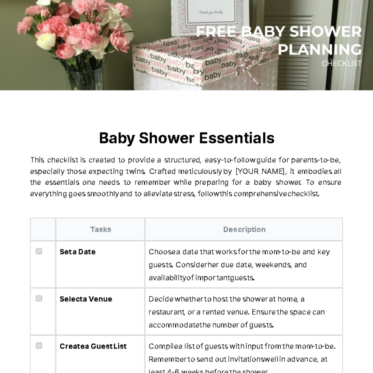 Baby Shower Planning Checklist Template