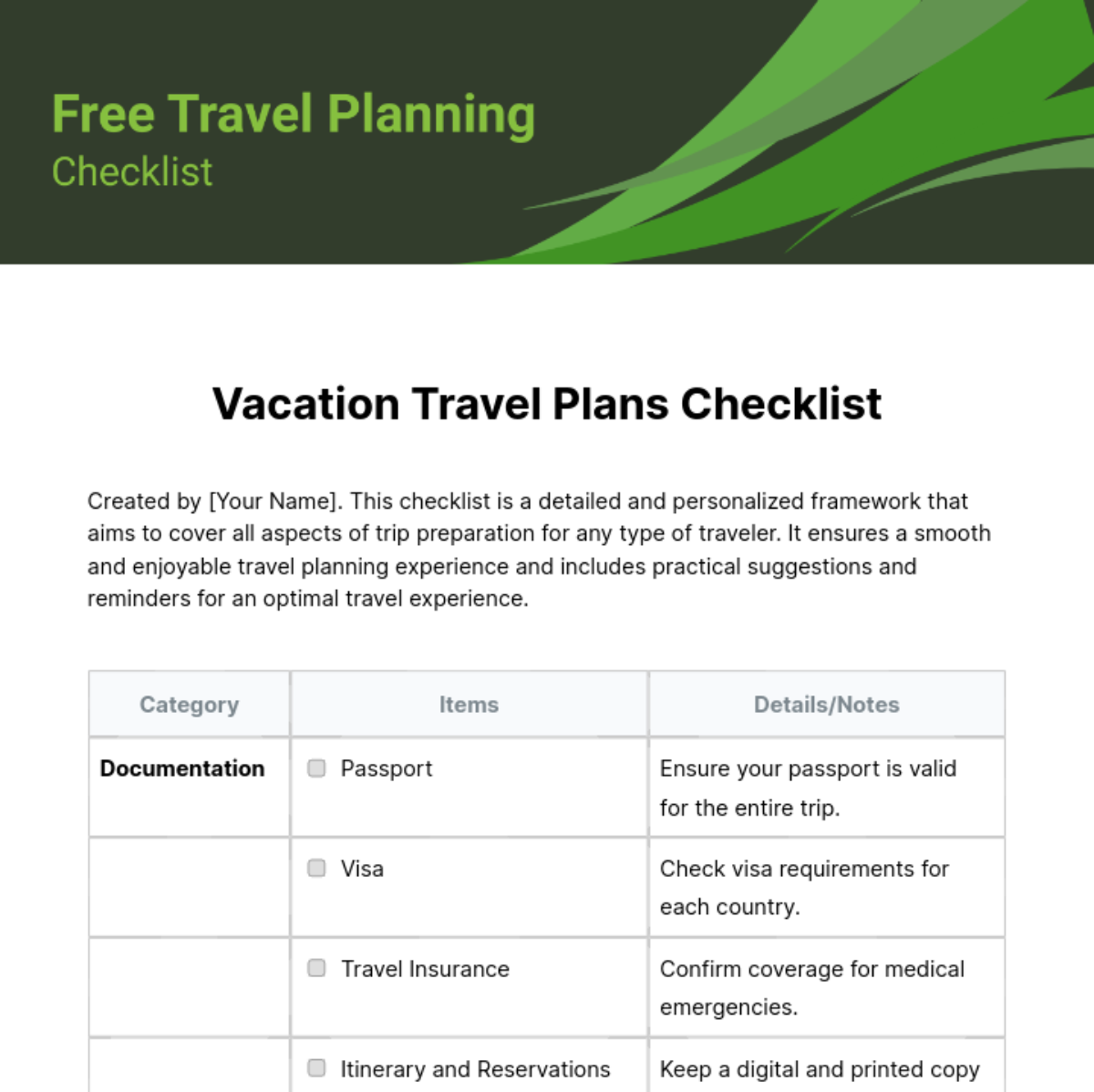 Travel Planning Checklist Template