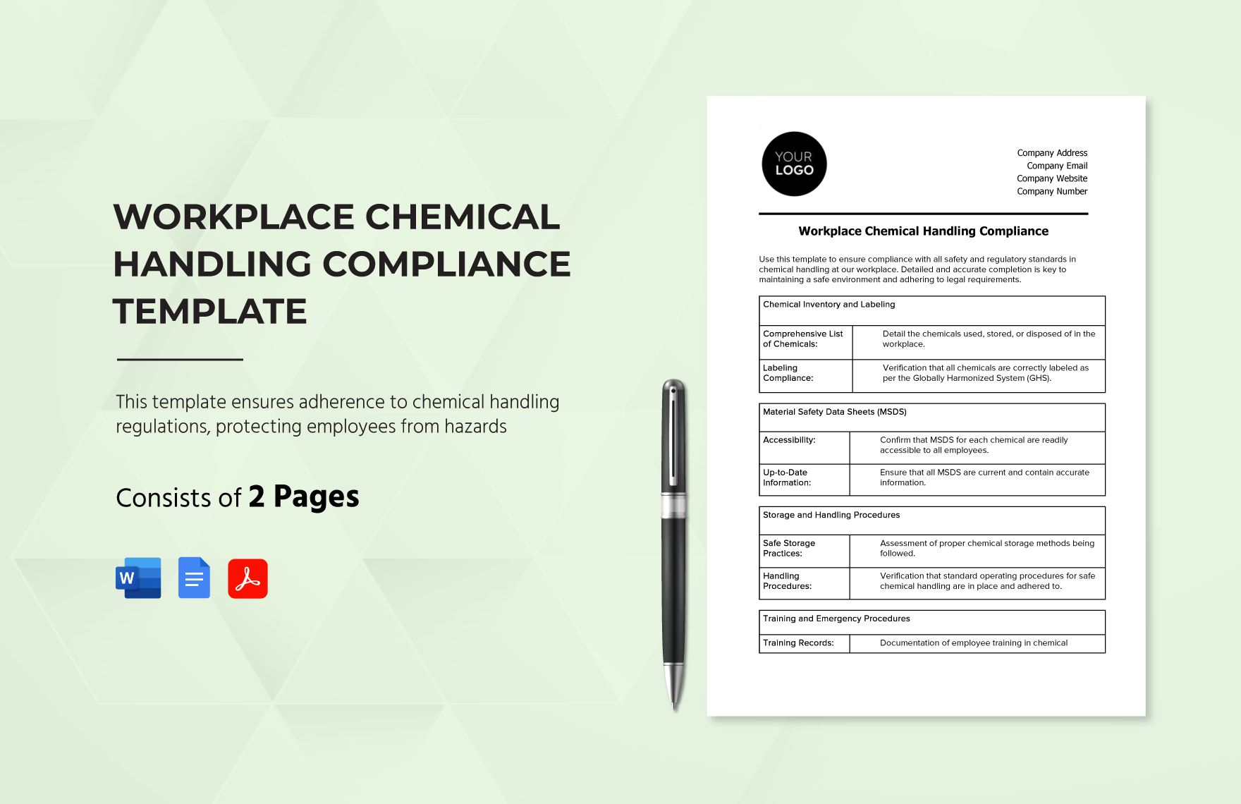 Workplace Chemical Handling Compliance Template