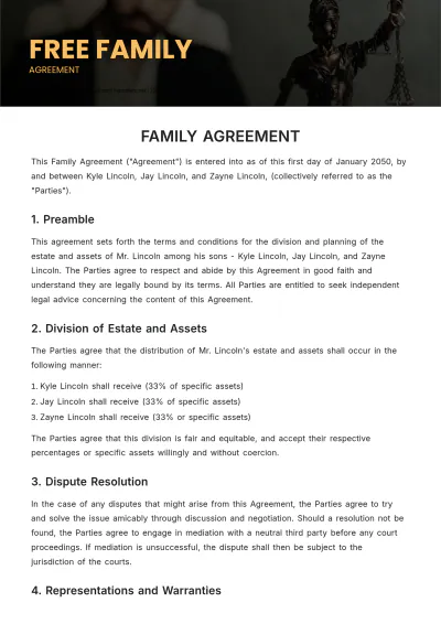 Free Family Agreement Template to Edit Online