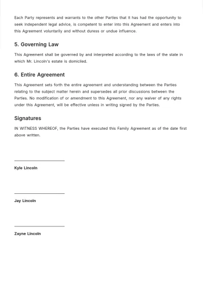 Free Family Agreement Template to Edit Online