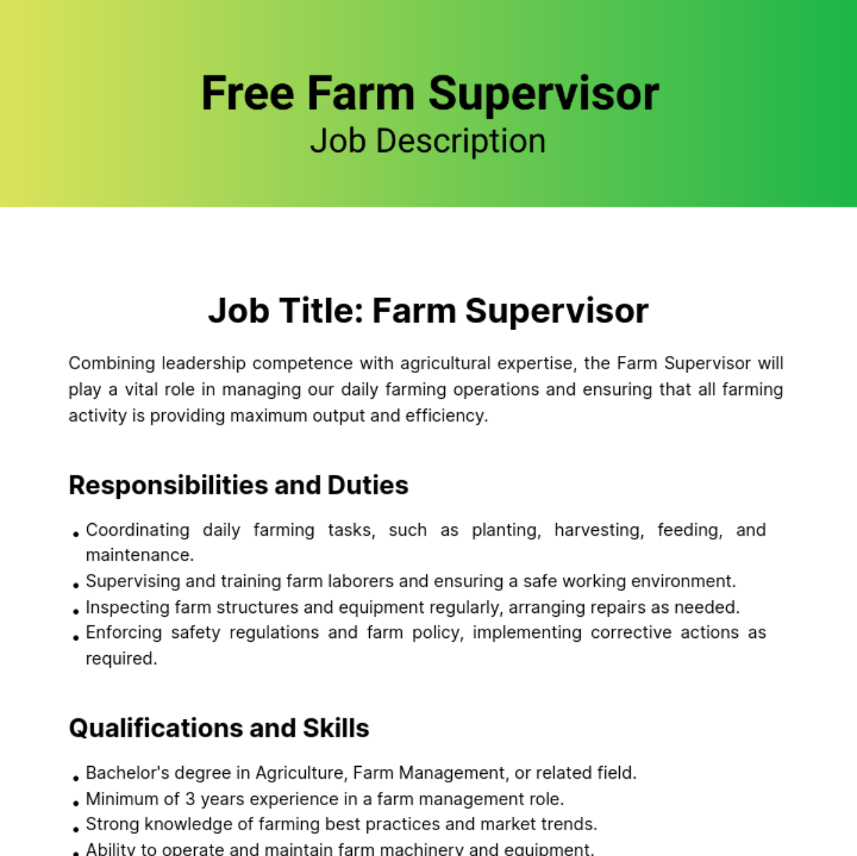 Manufacturing Shop Floor Supervisor Job Description