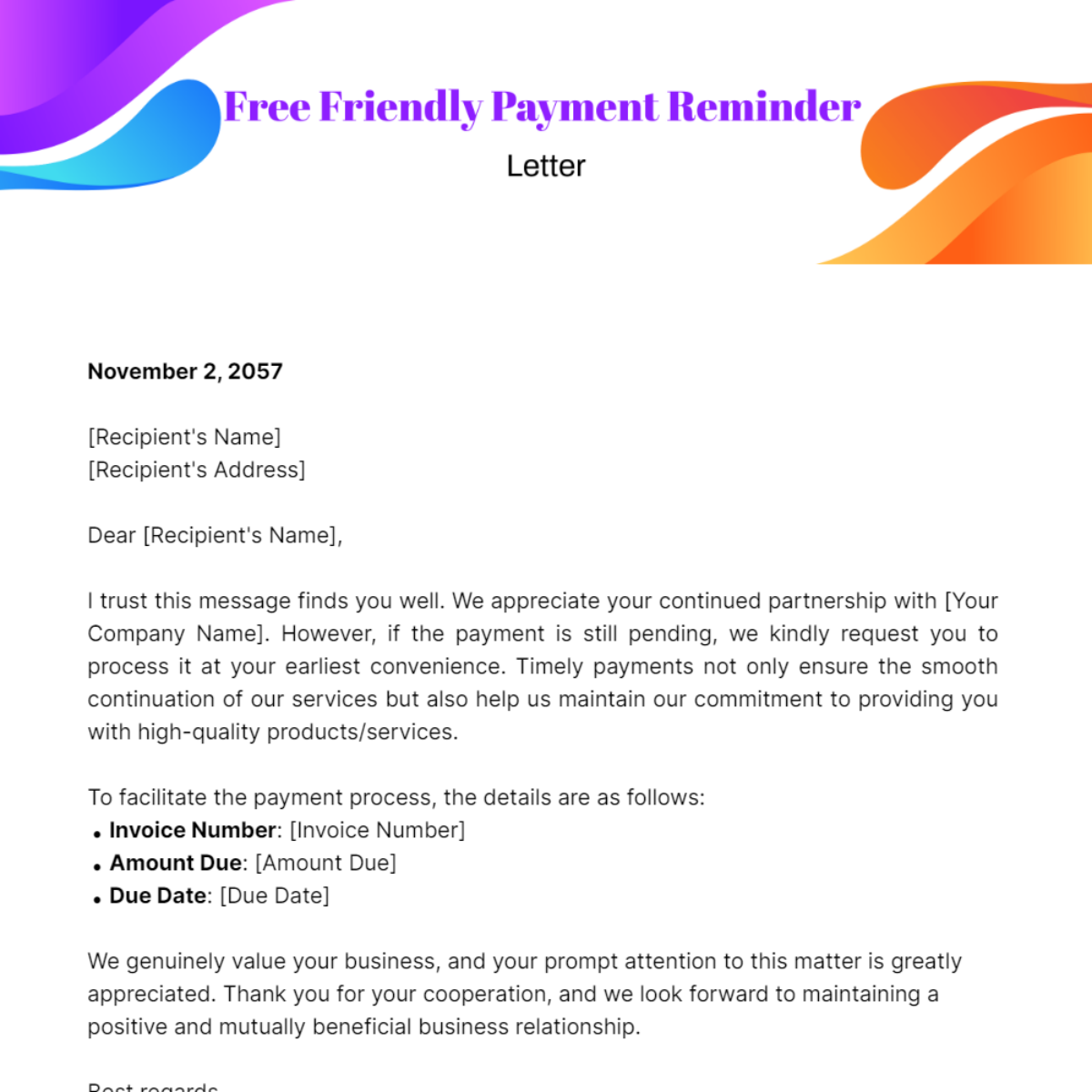 Friendly Payment Reminder Letter Template