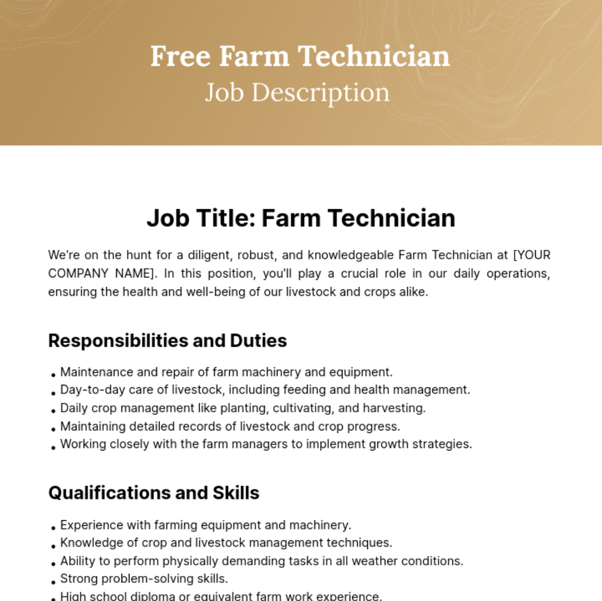 Free Farm Technician Job Description Template