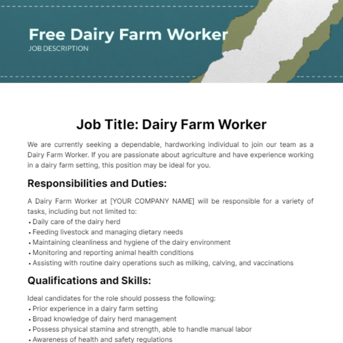 FREE Farming Job Description Templates Examples Edit Online 