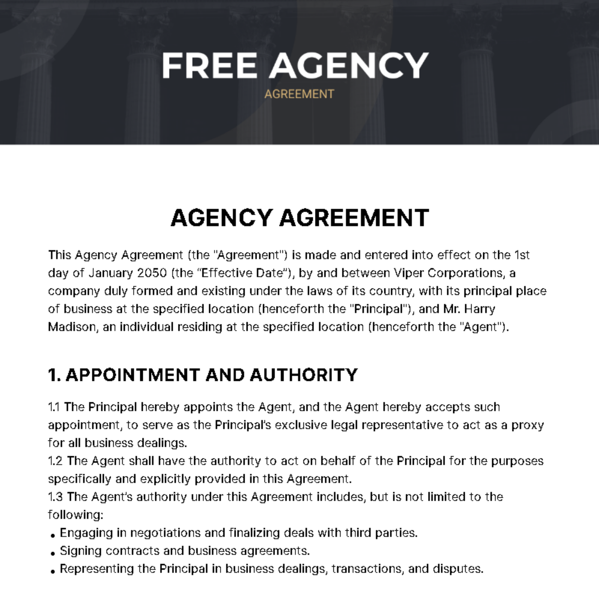 Free Agency Agreement Template