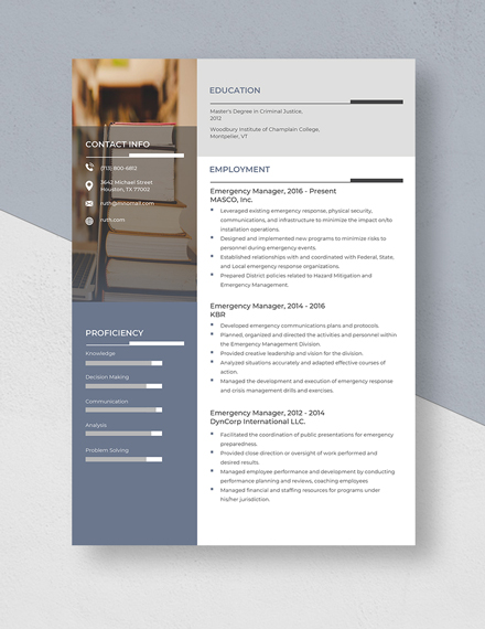 Emergency Manager Resume  Template