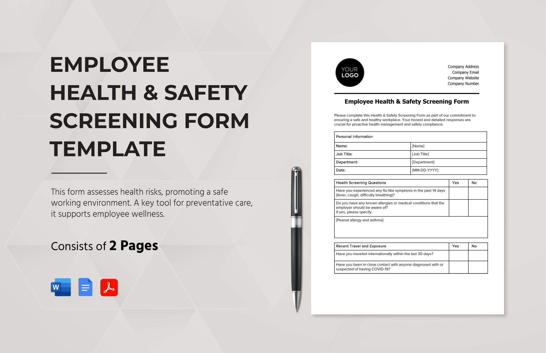 Employee Health & Safety Screening Form Template
