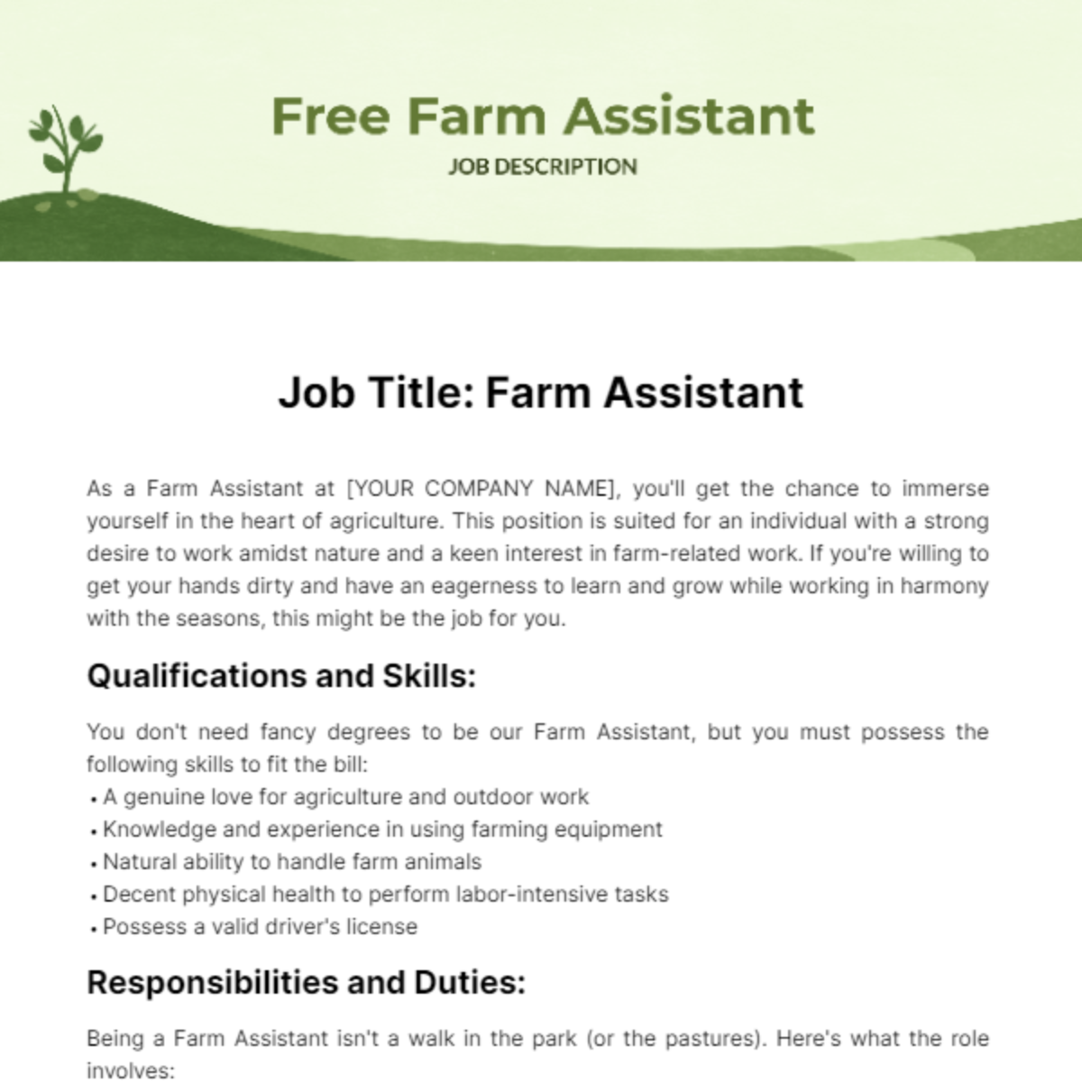 FREE Farming Job Description Templates Examples Edit Online 