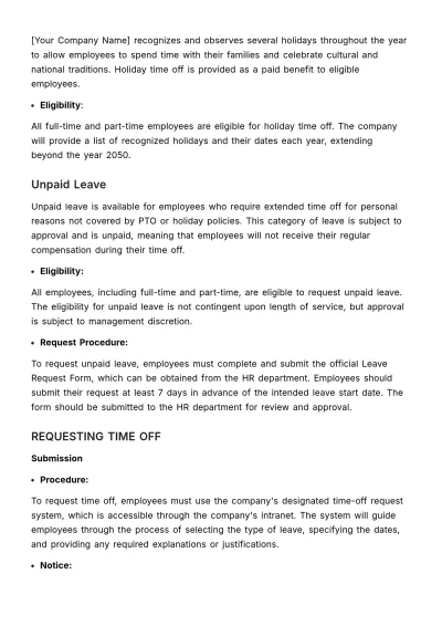 Free Time-Off Policy Outline HR Template to Edit Online