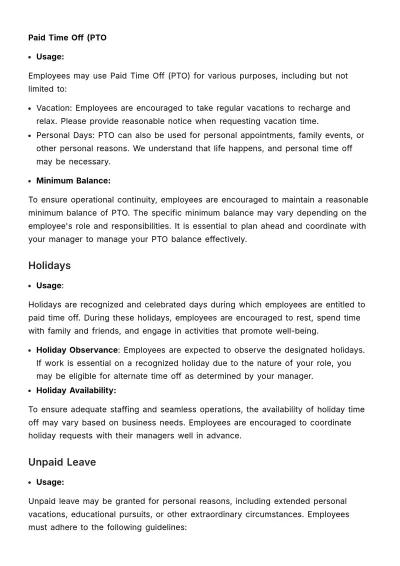 Free Time-Off Policy Outline HR Template to Edit Online