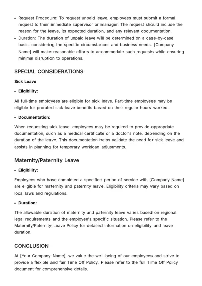 Free Time-Off Policy Outline HR Template to Edit Online