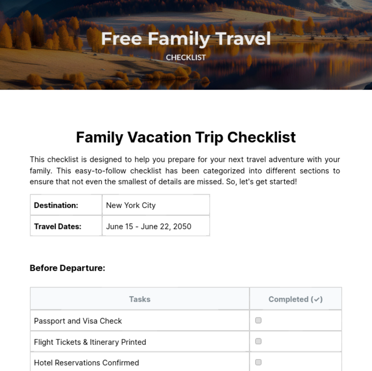 Family Travel Checklist Template