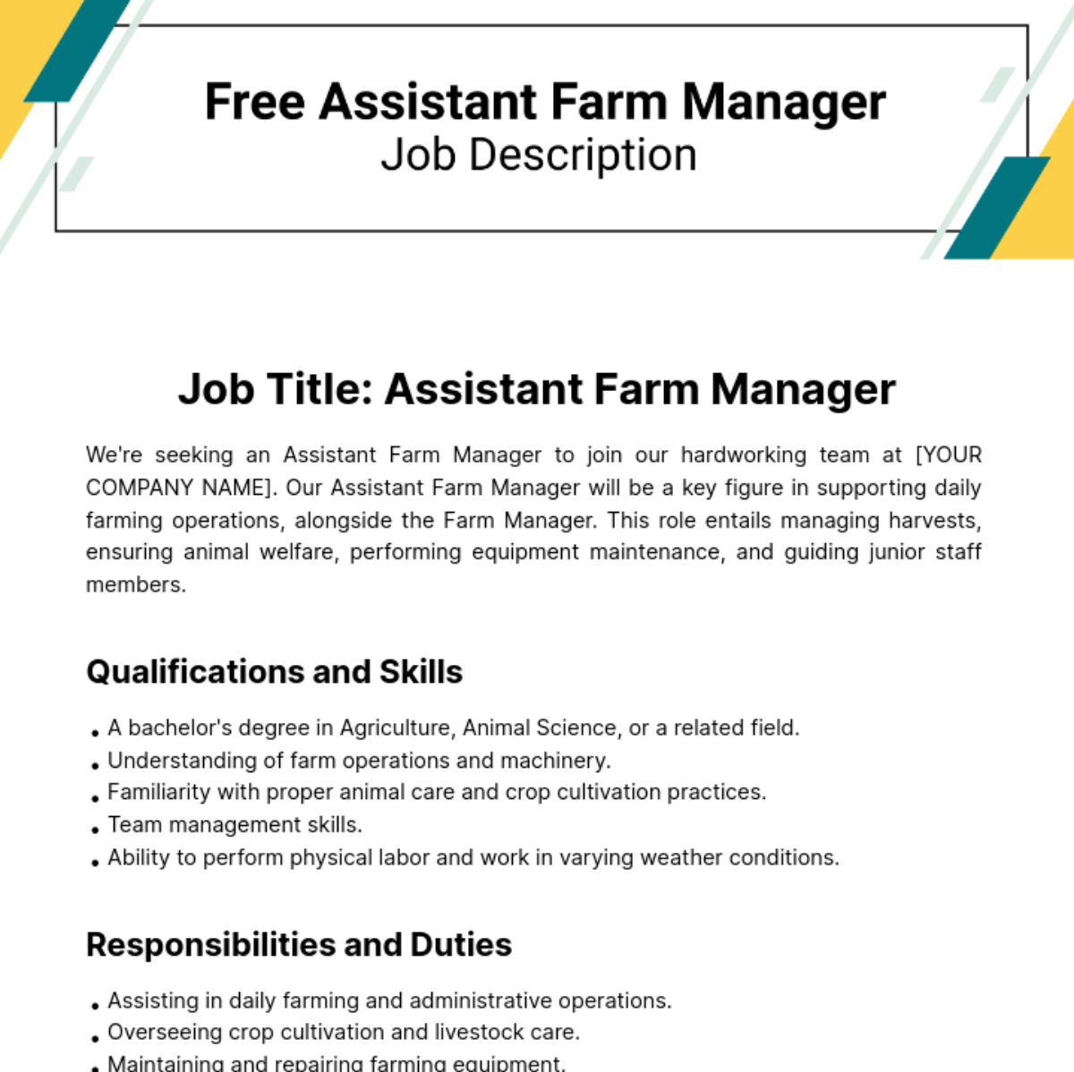 FREE Farming Job Description Templates Examples Edit Online 