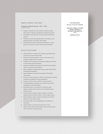 Emergency Medical Services Resume  Template