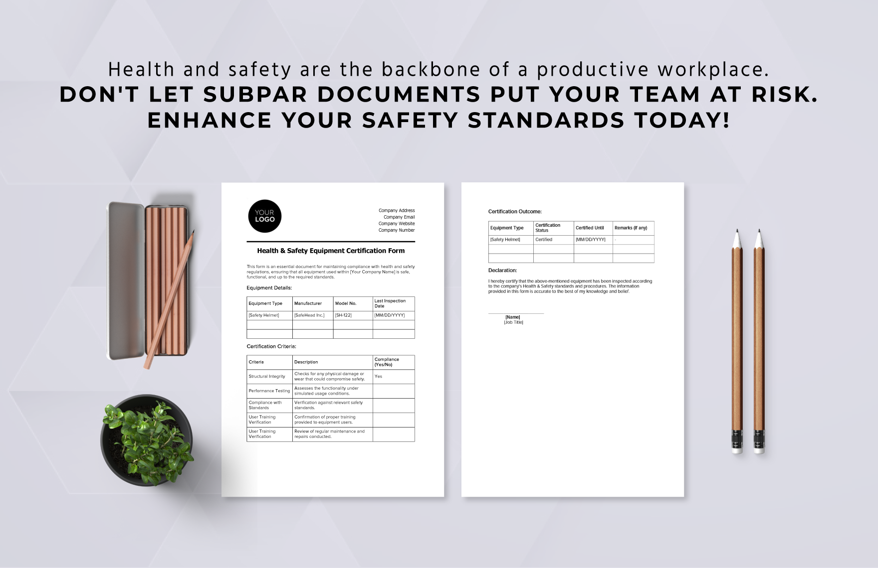 Health & Safety Equipment Certification Form Template